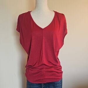 White House Black Market Red V-Neck Blouse